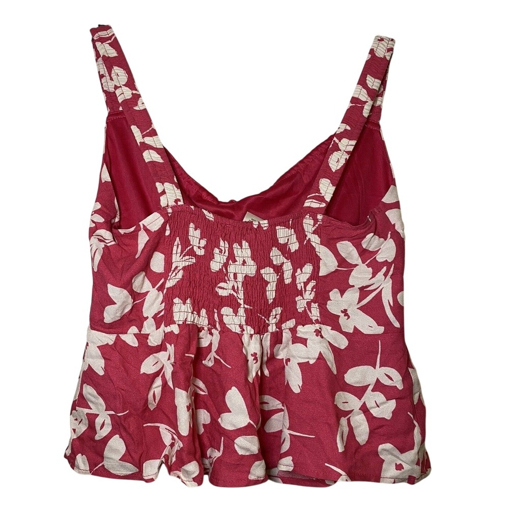 Urban Romantics Red Floral Peplum Tank Top Ruched Sweetheart Neck Smocked Back M - Picture 2 of 4
